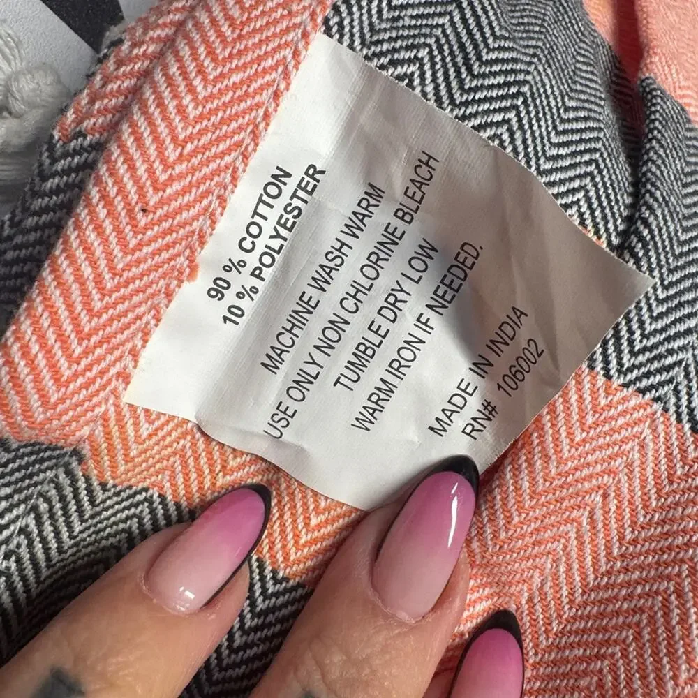 Pink and Gray Striped Throw Blanket with Fringe